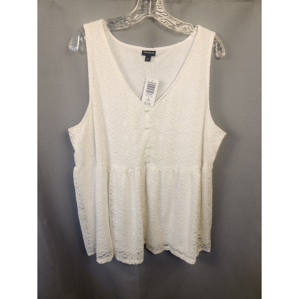 Torrid Babydoll Lace  V Neck Tank Sleeveless Top Women's Size 3 Cream Lined‎ NWT